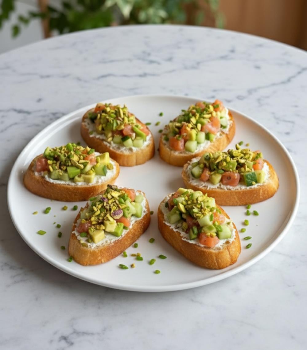 Брускетта в азиатском стиле с лососем