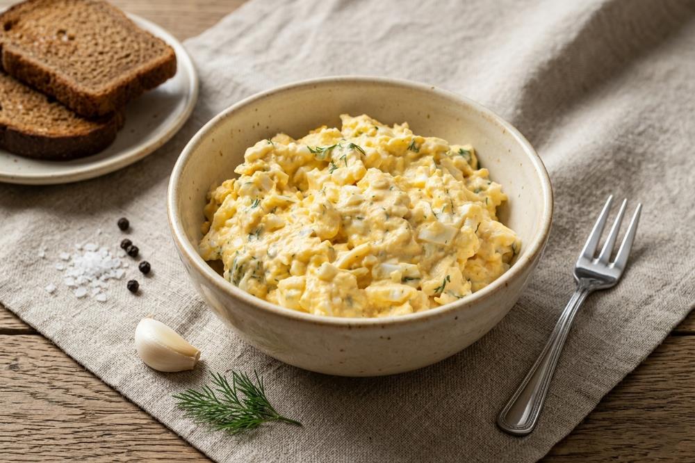 Воздушная яичная закуска с чесноком и укропом