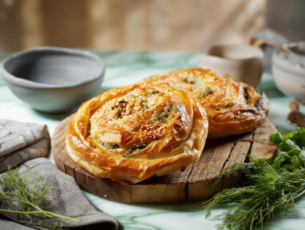 Хрустящие бёреки из теста фило со шпинатом и сыром