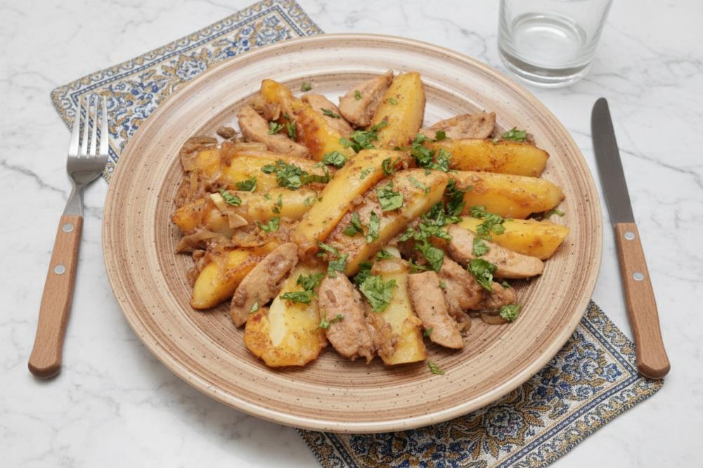 Бычьи яйца со специями и картошкой