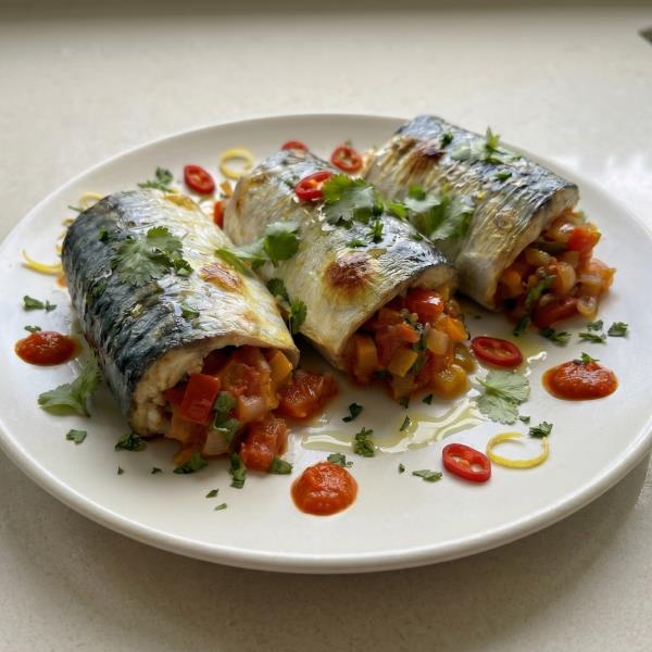 Рулетки из скумбрии с овощами