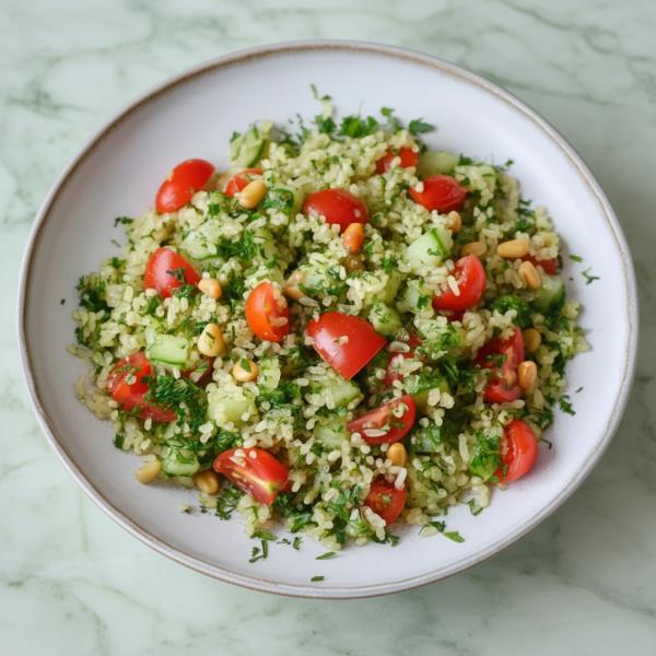 Летний табуле с кедровыми орешками и ароматной заправкой