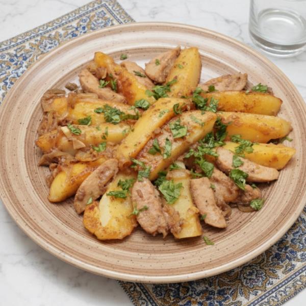 Бычьи яйца со специями и картошкой